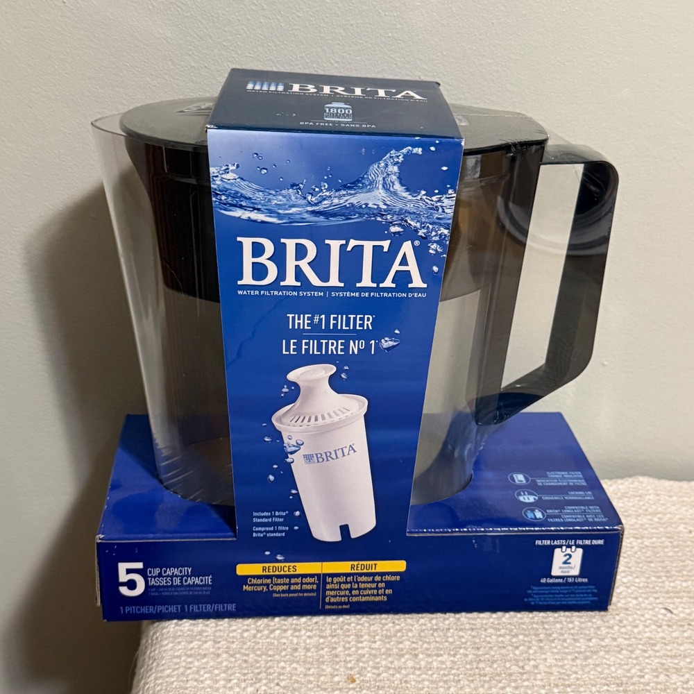 NEW Brita 5 Cup Water Filtration Pitcher with 1 Standard Filter Black BPA Free